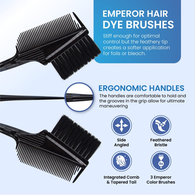Salon Supply Co Emperor Hair Dye Brushes - 3 Angled Tint Applicators With Integrated Combs - Root Touch Up and Color Brush for Salon (Black) - Image 3