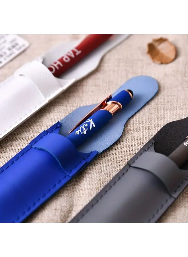 Grey PU Leather Pencil Case Customized Personalized Name Pen Sleeve Holder Engraved Handmade Writing Tool Gift For Father Day 5pcs - Image 4