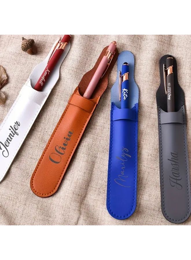 Grey PU Leather Pencil Case Customized Personalized Name Pen Sleeve Holder Engraved Handmade Writing Tool Gift For Father Day 5pcs - Image 3