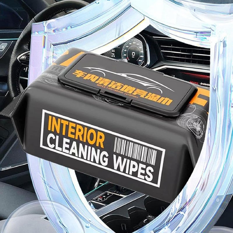 HEXONIQ® Car Interior Cleaning Wipes, Dashboard Glass Leather Wet Wipes Dust All-Purpose Car Protectant Wipes for Seats, Windows, Sofa, Steering (Pack of 1-80 Pcs) - Image 2