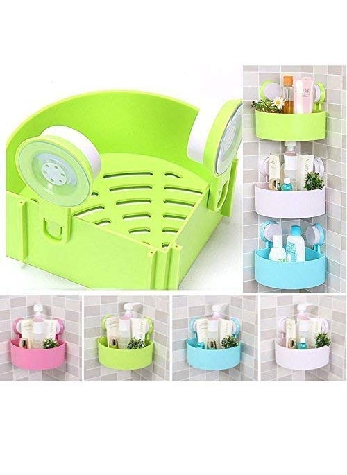 divinezon - divinezon Bathroom Corner Shelf Shower Mounted Cosmetic Storage Plastic Holder (Multicolour, dvz_Matx-Triangle Shower Corner Caddy) - Image 1