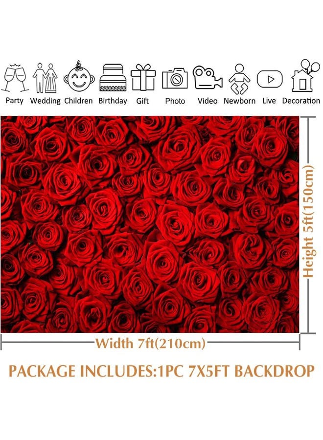 Avezano Valentine's Day Backdrop Rose Flower Wall Photo Background Red Rose Wedding Bridal Shower Photography Backdrop Mother's Day Birthday Party Dessert Table Banner (7x5ft) - Image 5