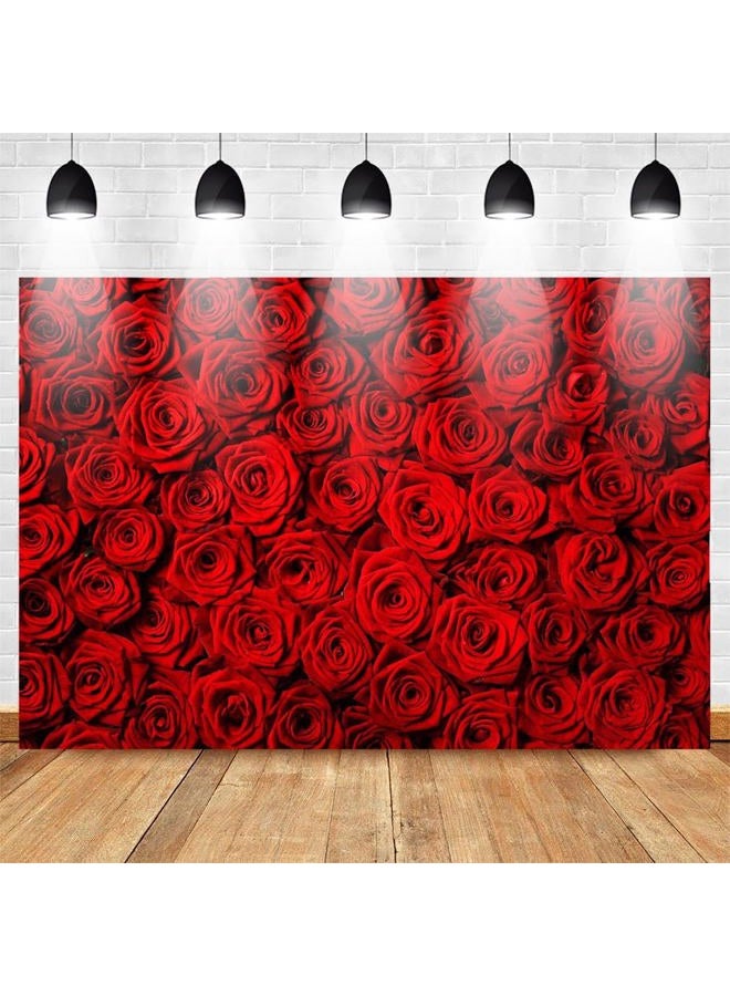 Avezano Valentine's Day Backdrop Rose Flower Wall Photo Background Red Rose Wedding Bridal Shower Photography Backdrop Mother's Day Birthday Party Dessert Table Banner (7x5ft) - Image 1
