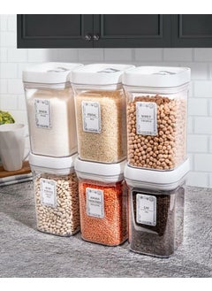 HEREVIN 6-Piece Square 1.1 Lt Food Legume Storage Container Spice Dowry Set-White-25 Pieces Labeled  - Image 1