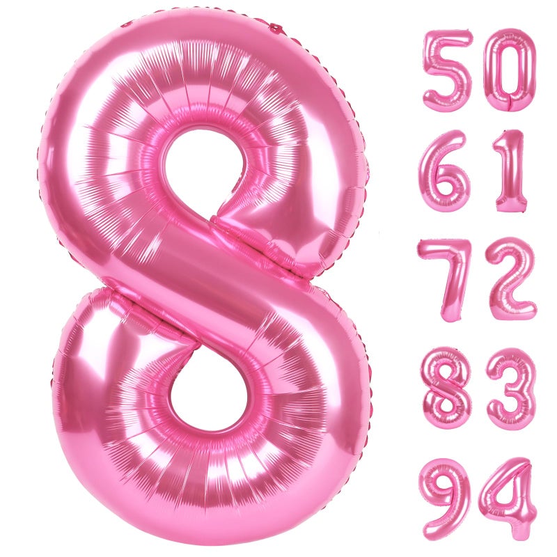 IWERP Pink 8 Balloon Number Balloons 40 Inch 8th Birthday Decorations for Girls Birthday Balloons Pink Party Supplies Number 8 Balloon - Image 3