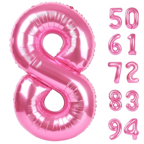 IWERP Pink 8 Balloon Number Balloons 40 Inch 8th Birthday Decorations for Girls Birthday Balloons Pink Party Supplies Number 8 Balloon - Image 1