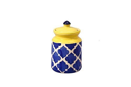 Caffeine Ceramic Stoneware Handmade Blue Umrao Martban Barni Pickle Jar Set of 2 Dishwasher & Microwave Safe with Lid Sugar Container 500ml - Image 5