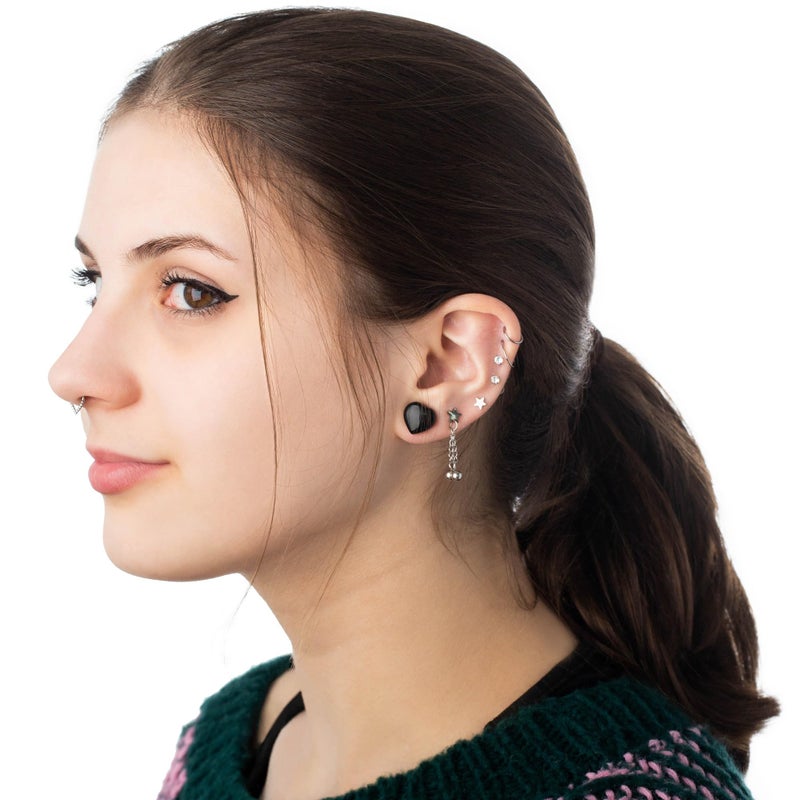 Pierced Owl Natural Black Onyx Heart Shaped Saddle Plug Gauges, Sold As Pair (8mm (0GA)) - Image 4