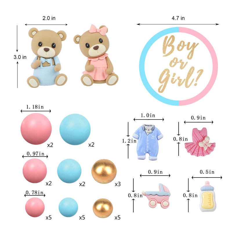 LEFUBABY Bear Cake Toppers Gender Reveal Balls Cake Decorations for Boy Girl Gender Reveal Baby Shower Party Supplies - Image 2