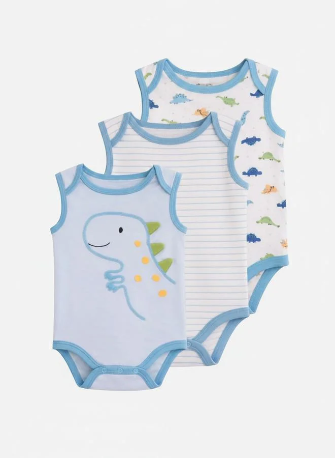 Victor And Jane Baby Boys Sleeveless Dino Print Bodysuits - Pack of 3