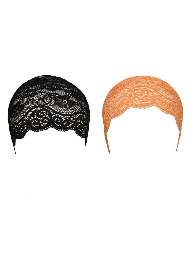 Girls and Womens Hijab Headband, Under Hijab Scarf Naqab Head Scarf (2 pcs) (Black & Orange) - Image 1