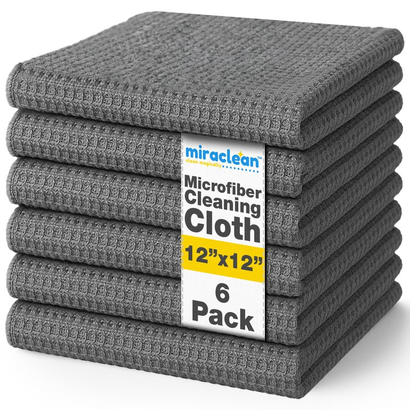 MIRACLEAN Waffle Weave Microfiber Towel, 12 x 12 inches, Barista Towels, Lint Free Cloth, Glass Towels, Waffle Towels Car Detailing, 6 Pack Premium Microfiber Cleaning Cloth - Image 1