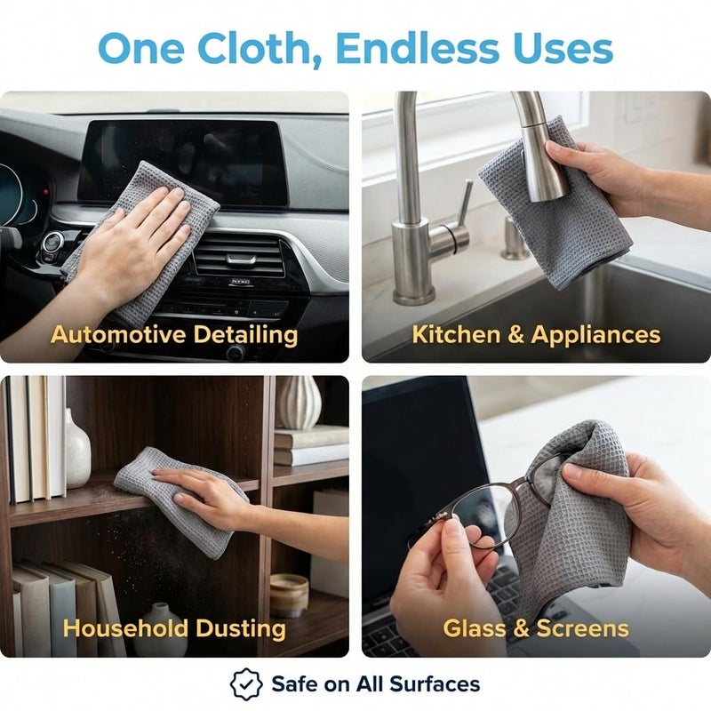 MIRACLEAN Waffle Weave Microfiber Towel, 12 x 12 inches, Barista Towels, Lint Free Cloth, Glass Towels, Waffle Towels Car Detailing, 6 Pack Premium Microfiber Cleaning Cloth - Image 5