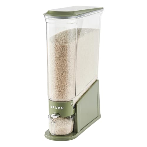 UFORU Rice Dispenser 22Lbs, Slim Rice Storage Container for Small Space, BPA-Free Clear Dry Food Dispenser Sealed Moisture Proof, Grain&Cereal Storage Bucket for Kitchen Pantry Household,Green - Image 1