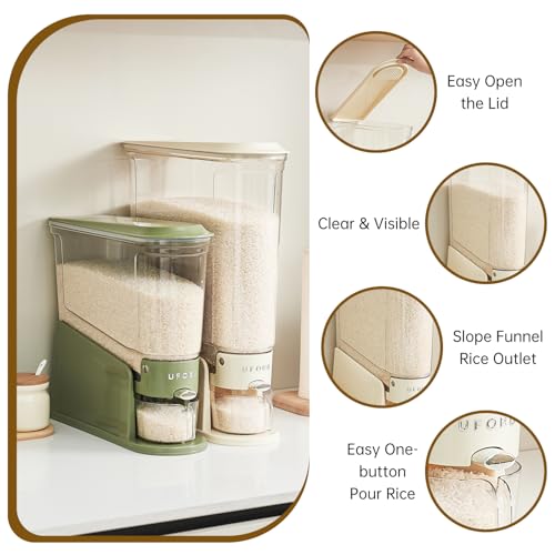 UFORU Rice Dispenser 22Lbs, Slim Rice Storage Container for Small Space, BPA-Free Clear Dry Food Dispenser Sealed Moisture Proof, Grain&Cereal Storage Bucket for Kitchen Pantry Household,Green - Image 4