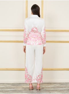 Styli Satin Floral Print Self Tie Up Shirt and Wide Leg Pant Set  - Image 4