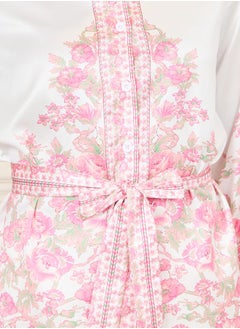 Styli Satin Floral Print Self Tie Up Shirt and Wide Leg Pant Set  - Image 3