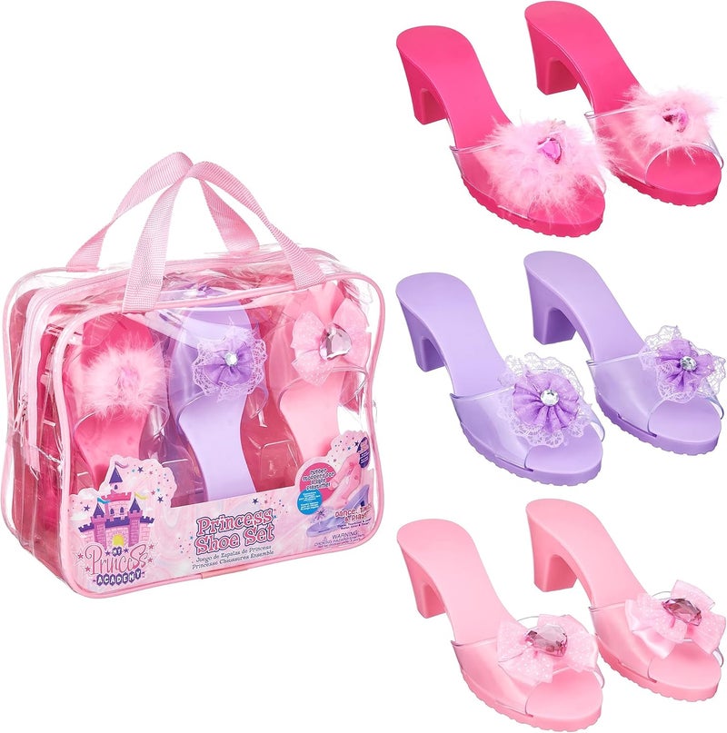 PRINCESS EXPRESSIONS Expressions 3-Pack Princess Shoes Set - Dress Up Royalty Kids Heels Slip On Shoes - Colorful Princess Dress Up Shoes, Pretend Play High Heels for Kids - Fits Toddler Size 7-10 - Image 1