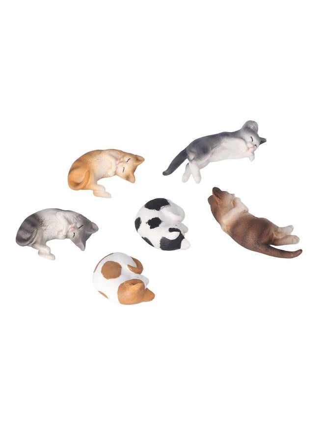 Thoraya 6Pcs Mini Cat Figures Sleeping Style Vivid Color Painted Detailed Texture Plastic Toy Cats for Bookshelf Desk Car  - Image 1