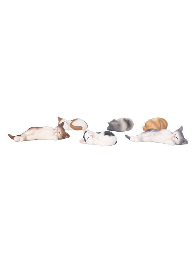 Thoraya 6Pcs Mini Cat Figures Sleeping Style Vivid Color Painted Detailed Texture Plastic Toy Cats for Bookshelf Desk Car  - Image 5