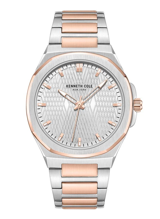 Kenneth Cole New York Kenneth Cole New York 41mm Analog Men's Watch with Silver Dial & Silver, Rose Gold Stainless Steel Bracelet