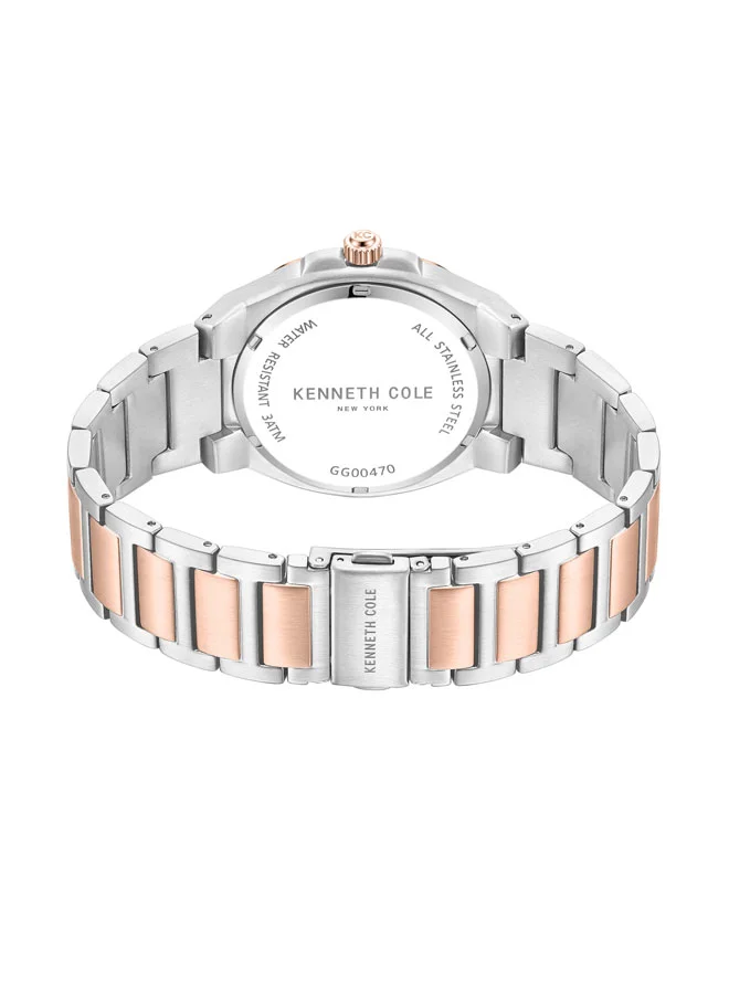 Kenneth Cole New York 41mm Analog Men's Watch with Silver-Rose Gold Stainless Steel Bracelet