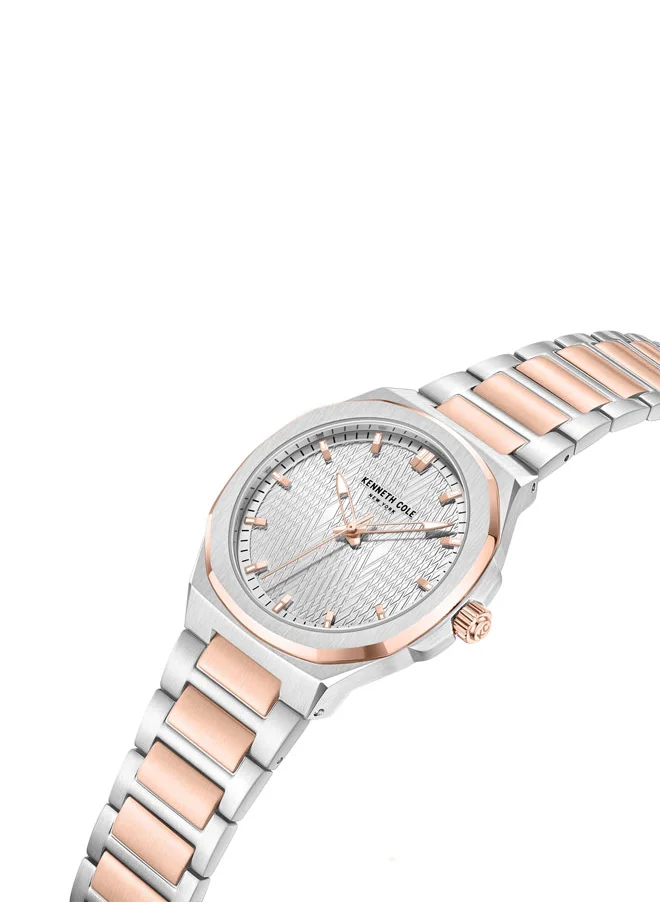 Kenneth Cole New York Kenneth Cole New York 41mm Analog Men's Watch with Silver Dial & Silver, Rose Gold Stainless Steel Bracelet