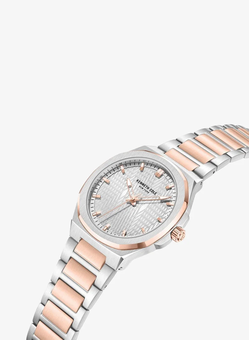 Kenneth Cole New York Silver Dial Silver Rose Gold Stainless Steel Bracelet Analog Watch for Men 41mm