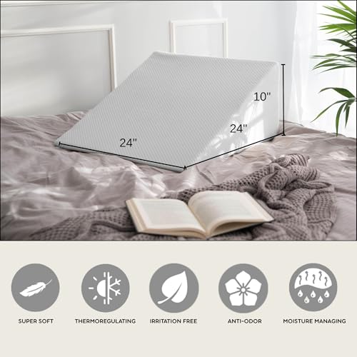 PlanetofBamboo Bamboo Viscose Top Layer Wedge Pillow Case Cover 24" W x 24" L x 10" H, Moisture-Wicking, Cooling and Breathable Wedge Pillow Cover with Zipper - Image 4
