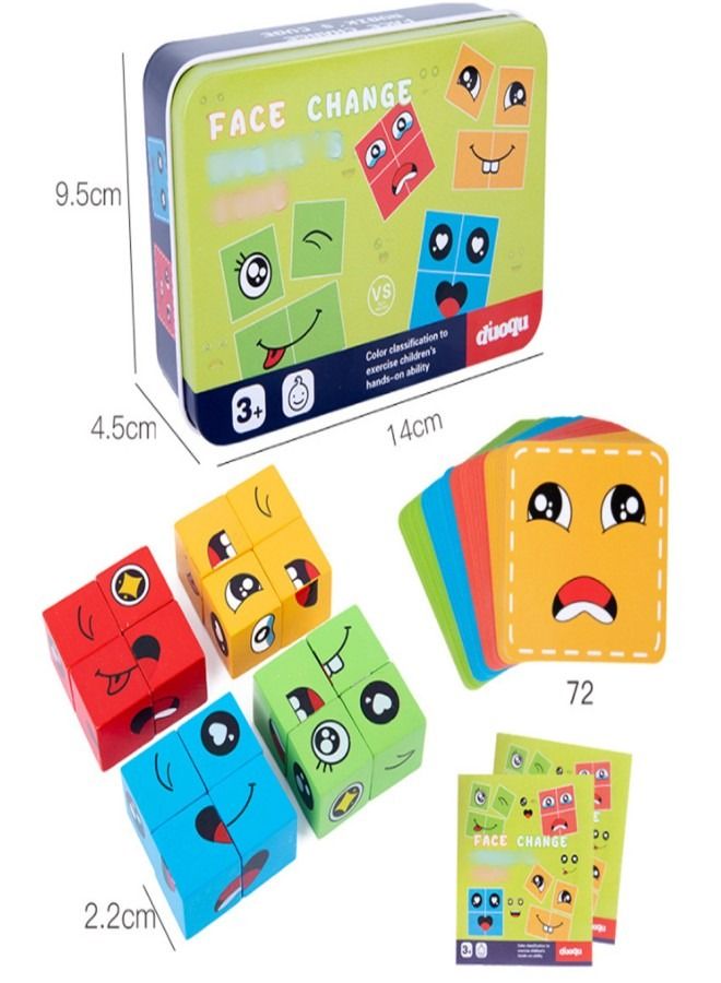 Expression Puzzle Building Blocks Set Face-changing Cube Wood Montessori Toys - Image 2