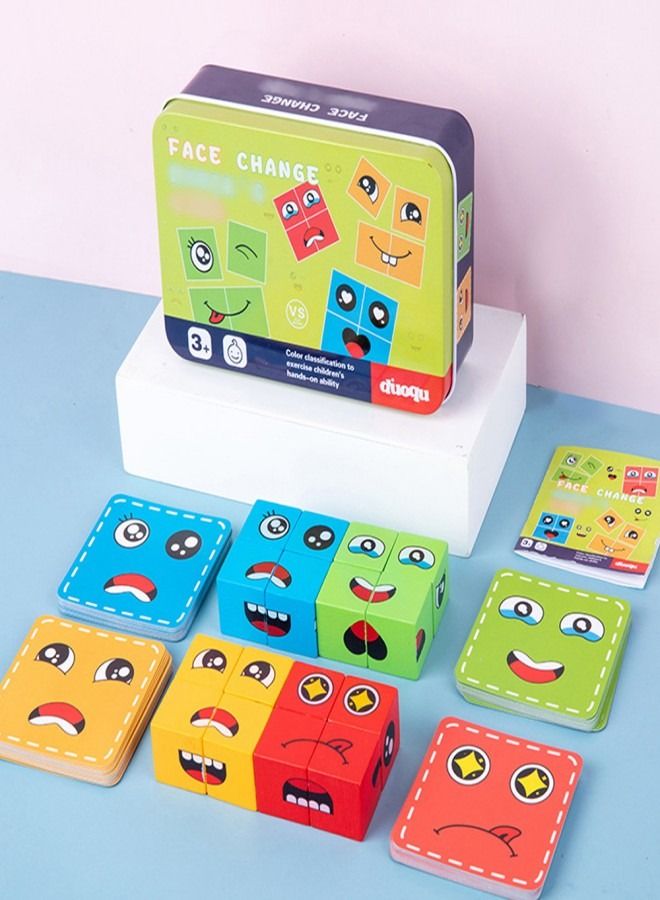 Expression Puzzle Building Blocks Set Face-changing Cube Wood Montessori Toys - Image 3