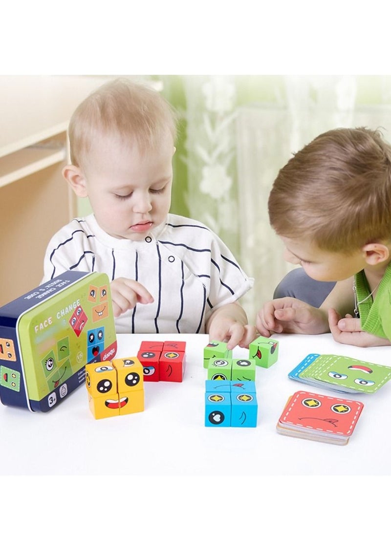 Expression Puzzle Building Blocks Set Face-changing Cube Wood Montessori Toys - Image 5