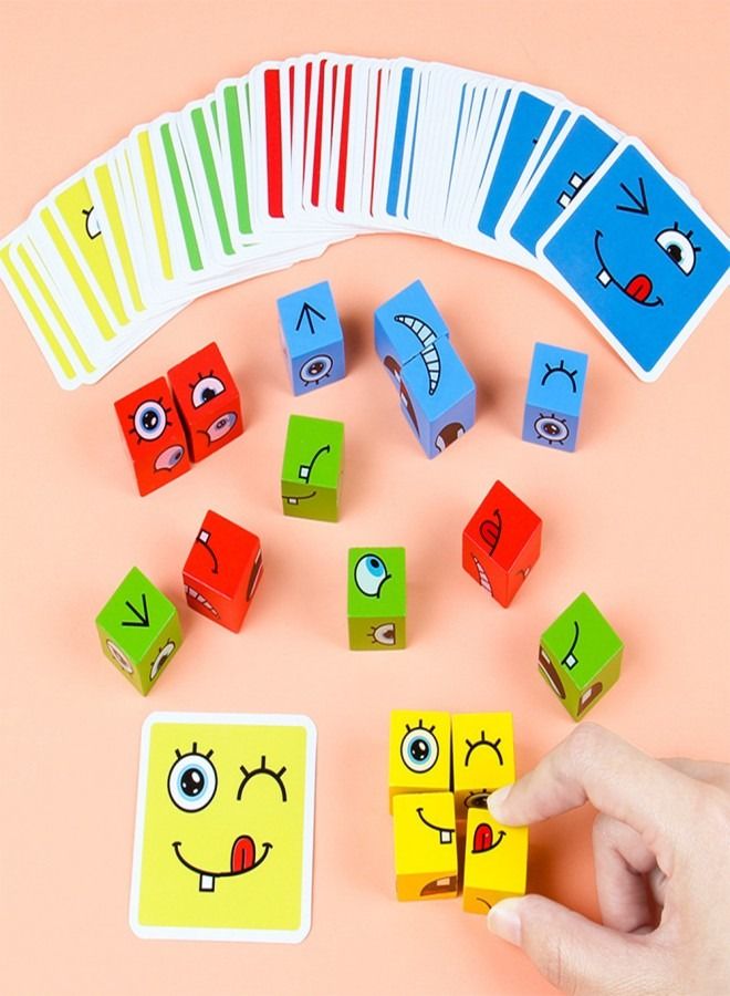 Expression Puzzle Building Blocks Set Face-changing Cube Wood Montessori Toys - Image 4
