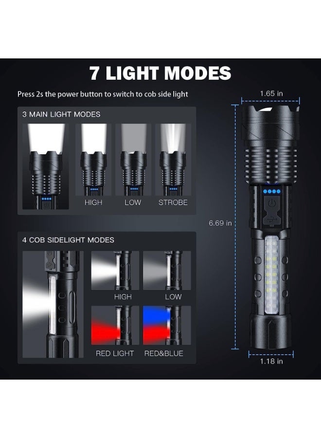 Flashlight LED Rechargeable, Torch Light, 10000Lumens with 7 Light Modes Flash Light, IPX6 Waterproof, Zoomable, Handheld Emergency Light for Outdoor Camping Hiking  - Image 3
