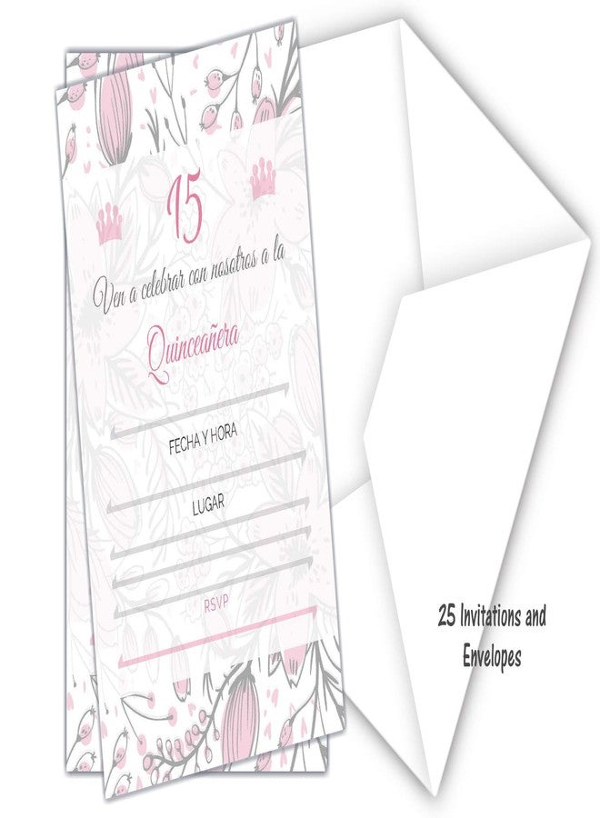 Elcer 25 Quincenera Party Invitations with envelopes | Blank Fill-in Invites | 5 x 7 | 15th Birthday Party Favor | Sweet 15 | En Espanol | In Spanish - Image 2