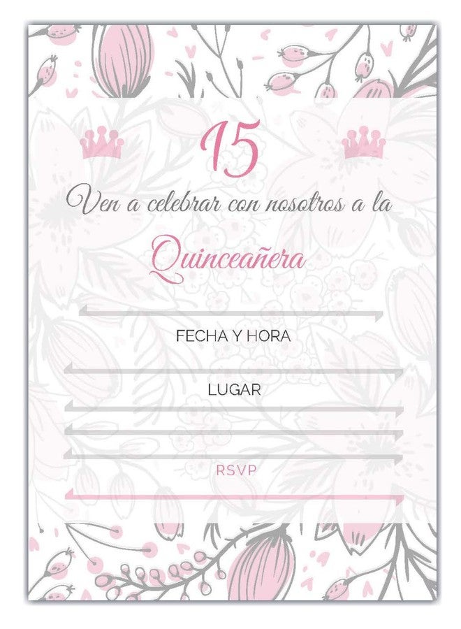 Elcer 25 Quincenera Party Invitations with envelopes | Blank Fill-in Invites | 5 x 7 | 15th Birthday Party Favor | Sweet 15 | En Espanol | In Spanish - Image 1