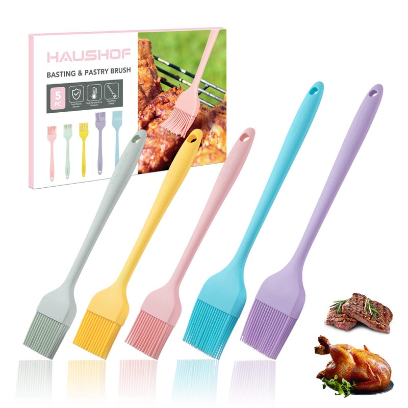HAUSHOF Silicone Basting Pastry Brush Heat Resistant Pastry Brush Set OnePiece Design Perfect for Baking Grilling Spreading Oil Butter BBQ Sauce or Marinade Dishwasher Safe