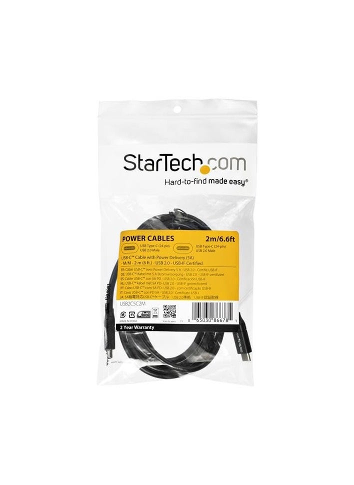 StarTech USB C to USB C Cable - 6 ft / 2m - w/ 5A Power Delivery - USB 2.0 - USB-IF Certified - USB Type C Cable -USB C Charging Cable (USB2C5C2M)  - Image 4