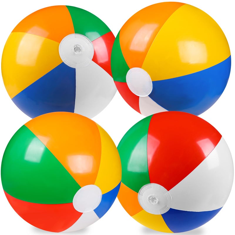 Vellibring 4 Pack 20 Summer Inflatable Big Beach Balls Rainbow Swimming Pool Water Games Toys for Kids Summer Party Supplies Decorations - Image 2