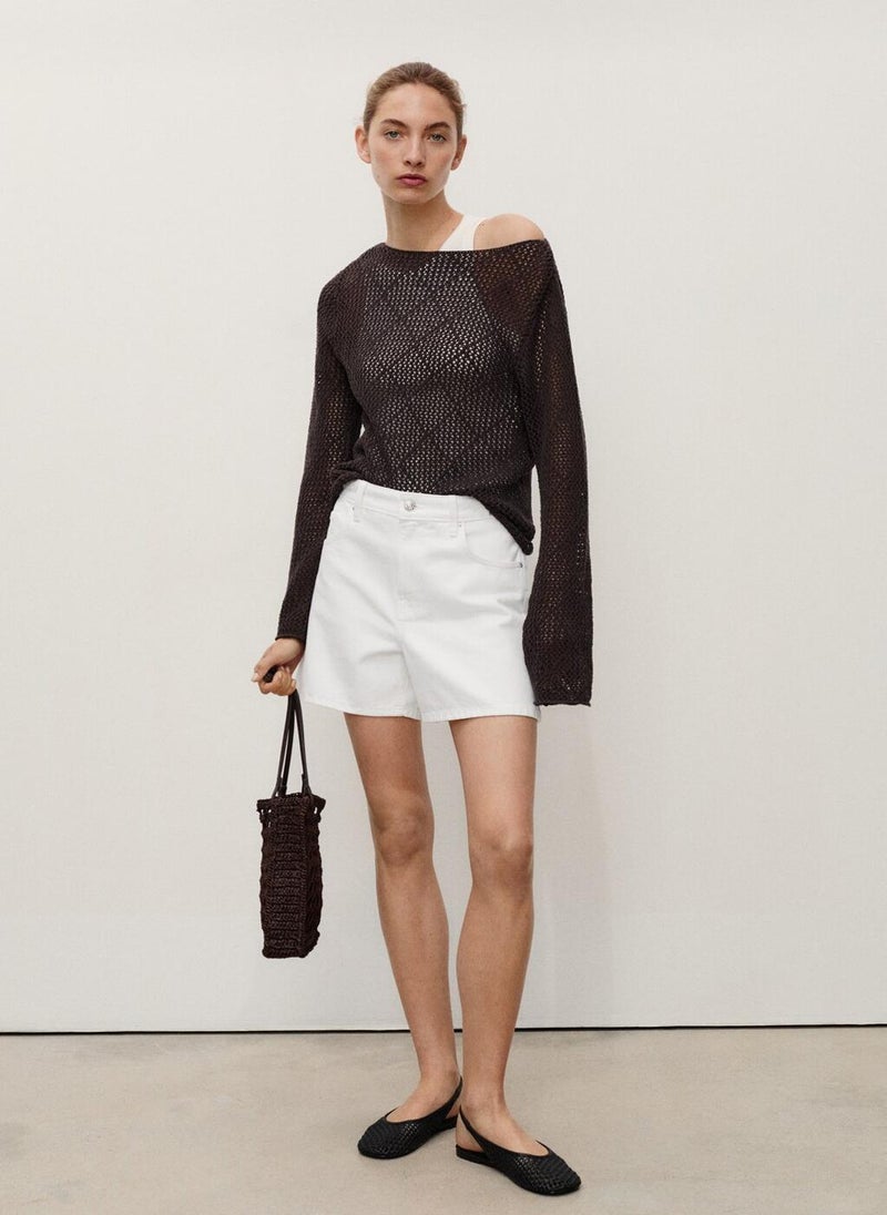 MANGO High-Waisted Straight Denim Shorts  - Image 4