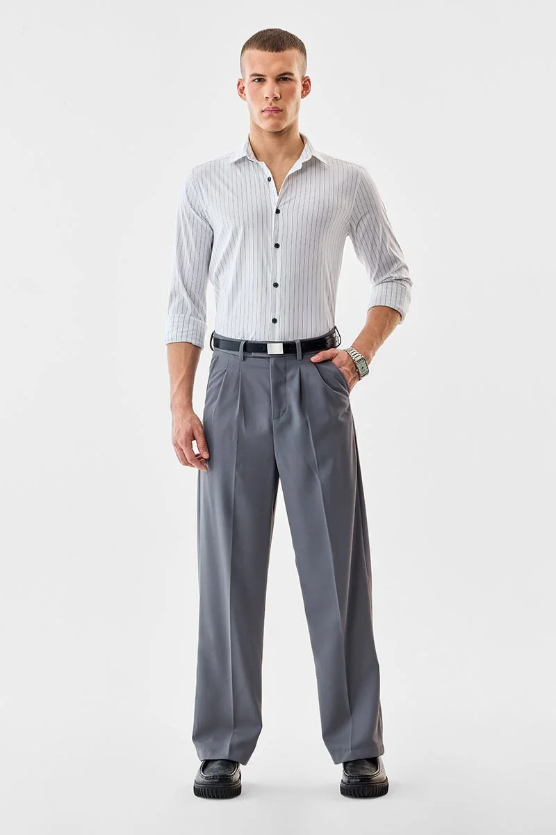 سنيتش White Striped Long Sleeve Slim Fit Formal Luxe Shirt