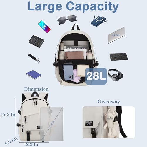Hidds College Laptop Backpack for Men Women 15.6 Elementary Middle High School Book Bag For Teens Girls Boys Anti Theft Travel Backpacks Waterproof Casual Daypack Large Student Bookbags（Beige-M） - Image 3