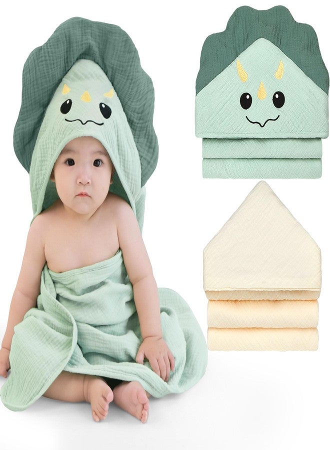 Unicorn Castle Hooded Baby Towels 2Pack 100% Muslin Baby Bath Towels for Newborn Animal Design Ultra-Soft Baby Girl Boy Bath Essentials 30 X 30 Inch,Green Dinosaur - Beige - Image 1