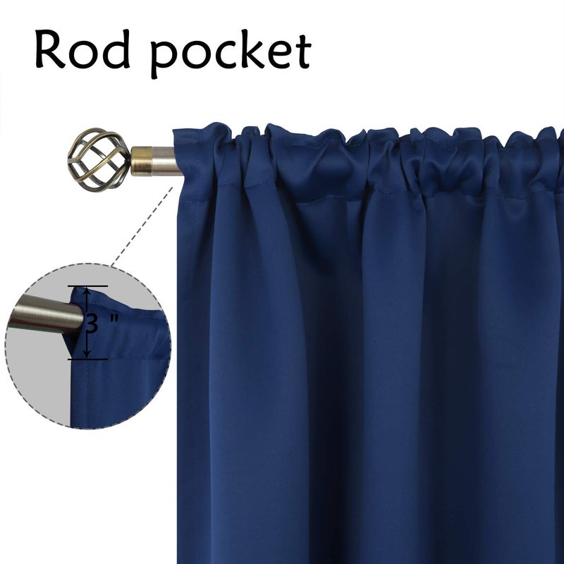 BGment Short Blackout Curtains 40 Inches Length for Kitchen - Rod Pocket Thermal Insulated Room Darkening Curtain for Small Bedroom Window  42 x 40 Inch  2 Panels  Navy Blue - Image 4