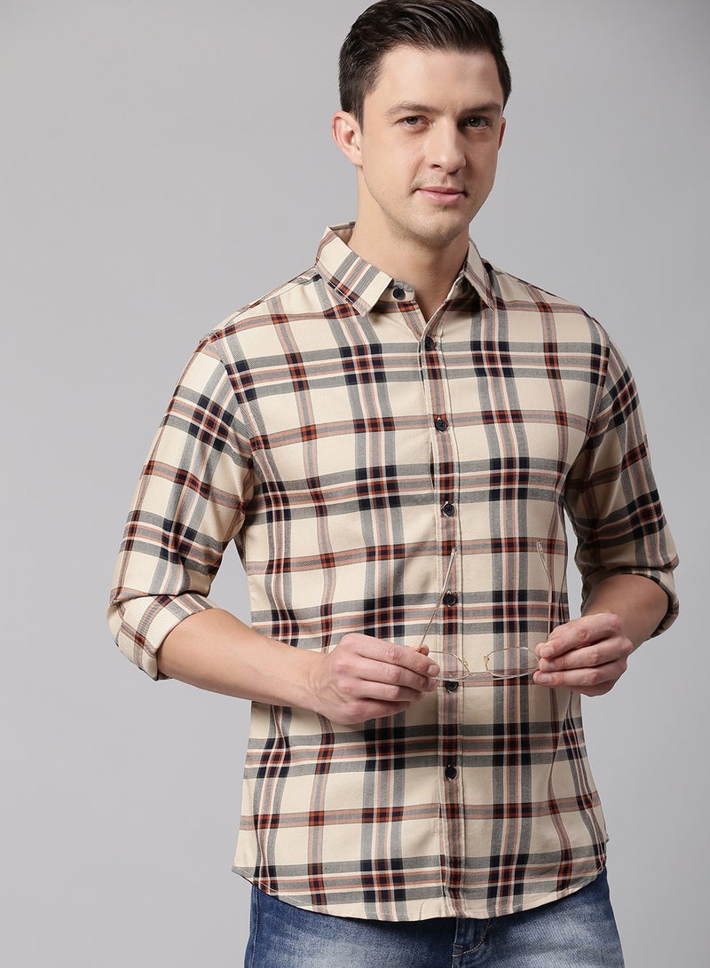 Dennis Lingo Men's Beige Slim Fit Cotton Casual Shirt - Image 3