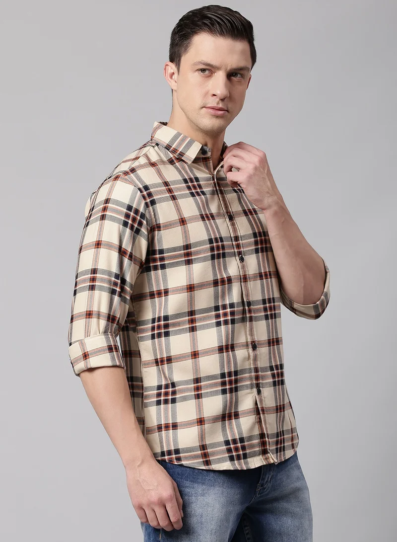 Dennis Lingo Men's Beige Slim Fit Cotton Casual Shirt
