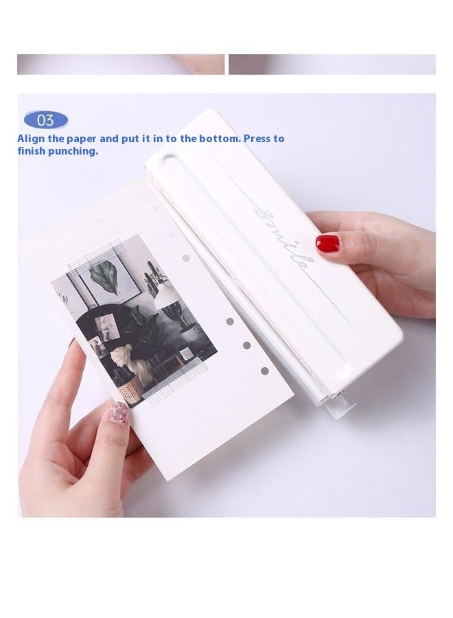 Generic Adjustable 6 Hole Punch, Off White,6-Hole Paper Punch, Adjustable Metal Hole Puncher for A5/Personal/Pocket Size Six Ring Binder Planner Inserts and More - 6 Sheet Capacity Hole Diameter - Image 4
