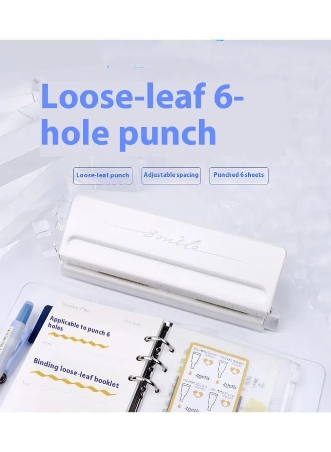Generic Adjustable 6 Hole Punch, Off White,6-Hole Paper Punch, Adjustable Metal Hole Puncher for A5/Personal/Pocket Size Six Ring Binder Planner Inserts and More - 6 Sheet Capacity Hole Diameter - Image 1