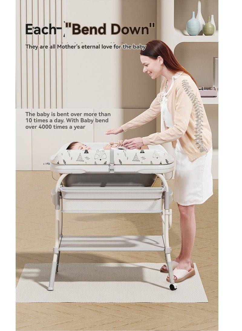 والالا حوض استحمام محمول 2 في 1 متعدد الوظائف للأطفال حديثي الولادة مع طاولة تغيير حفاضات الأطفال بعجلات وارتفاع قابل للتعديل للرضع والمواليد الجدد - Image 4