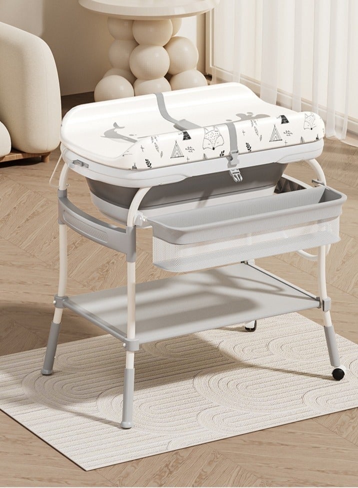 والالا حوض استحمام محمول 2 في 1 متعدد الوظائف للأطفال حديثي الولادة مع طاولة تغيير حفاضات الأطفال بعجلات وارتفاع قابل للتعديل للرضع والمواليد الجدد - Image 1